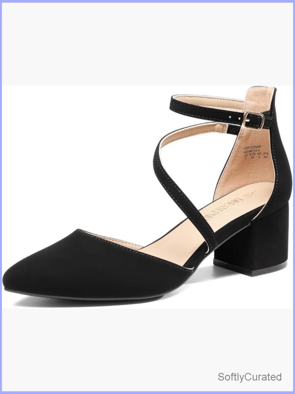 Women's Pointed Toe Low Chunky Heel Pumps Ankle Strap Dressy Shoes